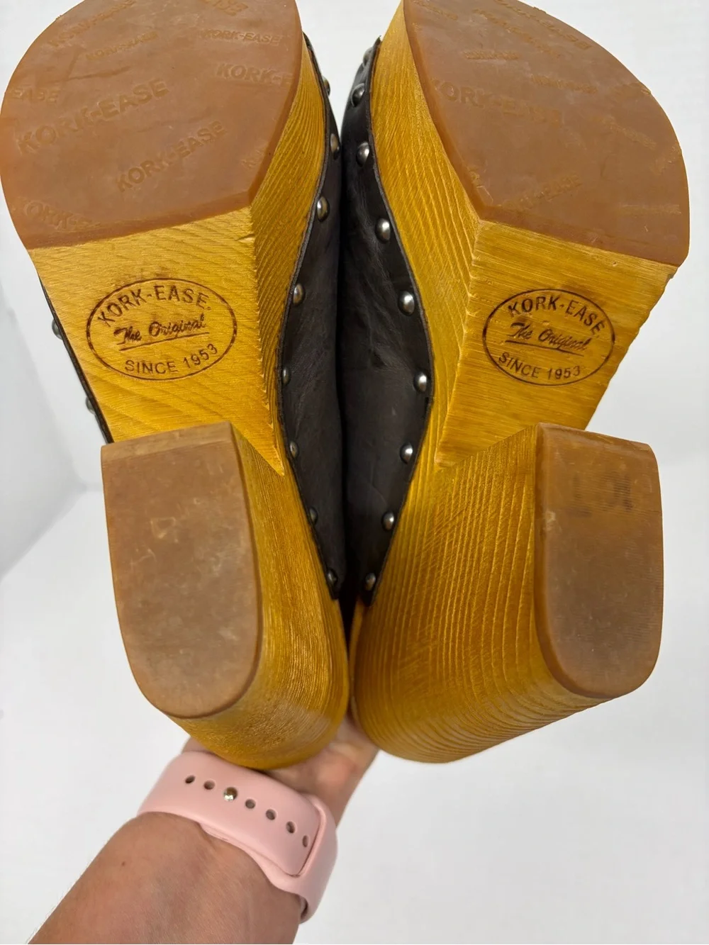 Kork Ease Harlin Wood Heel Platform Leather Open Toe Mule Clog Brown Size 9